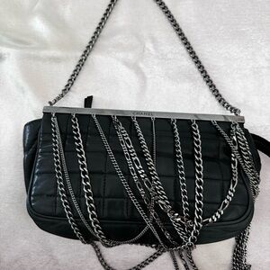 Chanel Black Lambskin Chain Bag Chocolate Bar Silver Hardware Vintage 2003-2004
